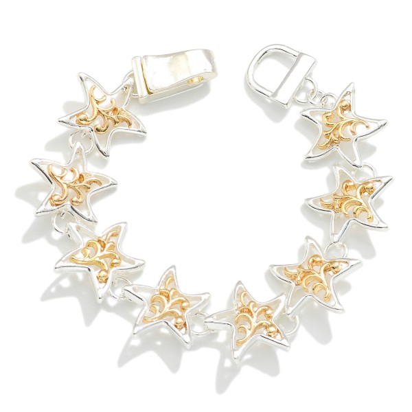 Linked Two Tone Metal Starfish Bracelet 

- Approximately 3.5" D