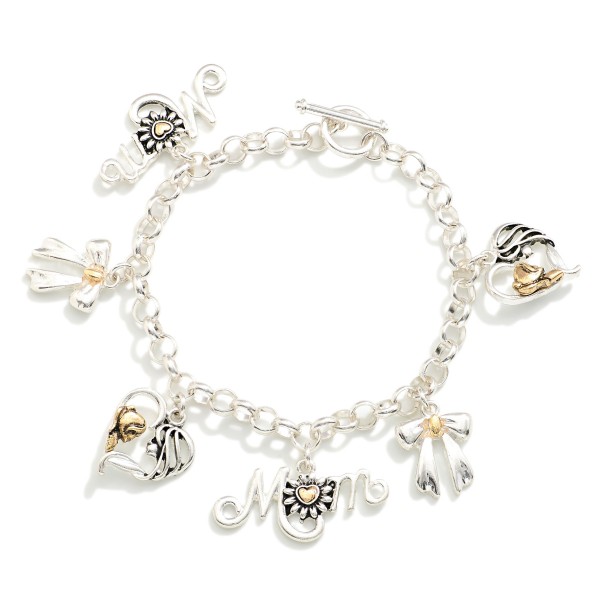 Chain Link Bracelet Featuring Bow & Mom Charms 

- Approximately 3" D 