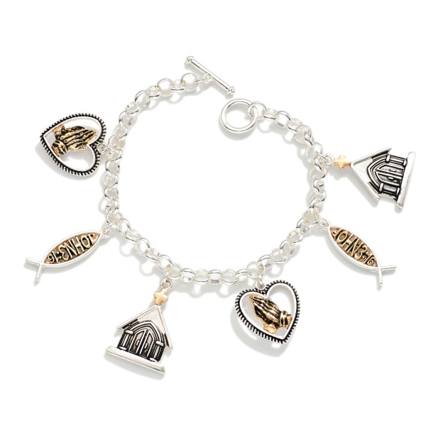 Chain Link Charm Bracelet Featuring Metal Tone Teacher Charms 

- Approximately 3" D