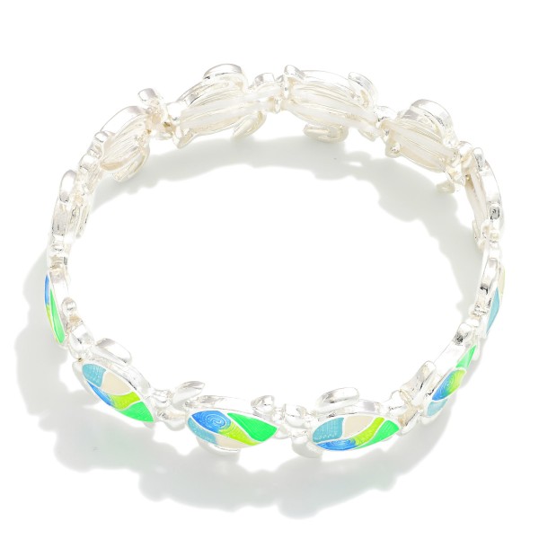 Linked Metal Tone & Acetate Turtle Stretch Bracelet 

- Approximately 2.5" D