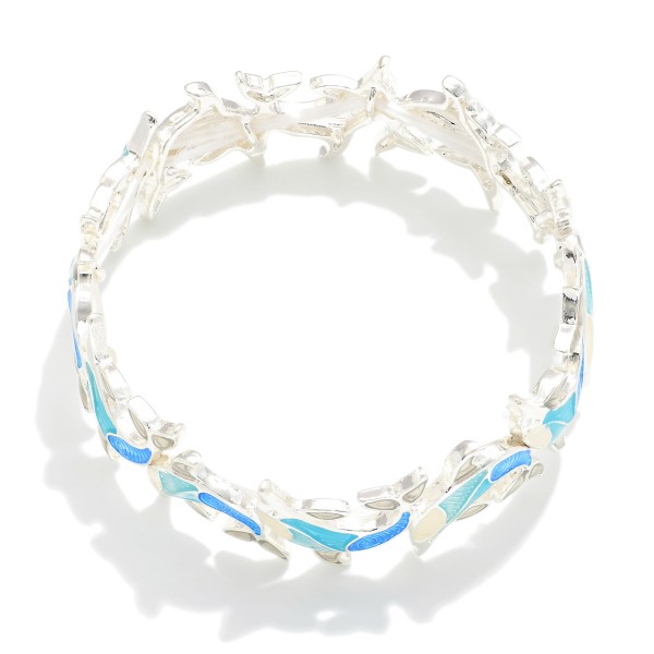 Linked Metal Tone & Acetate Dolphin Stretch Bracelet 

- Approximately 2.5" D