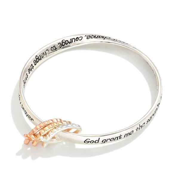"Serenity Prayer" Engraved Metal Tone Bangle Bracelet Featuring Fish Accents

- Approximately 2.5" D 