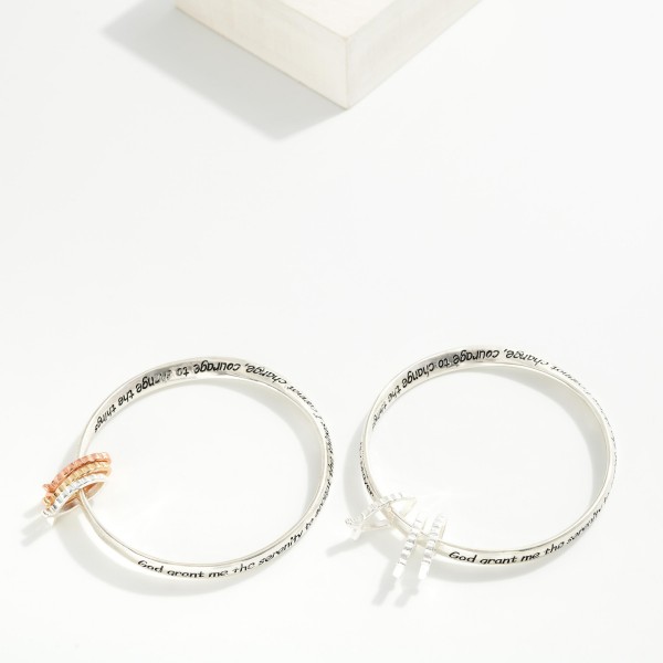 "Serenity Prayer" Engraved Metal Tone Bangle Bracelet Featuring Fish Accents

- Approximately 2.5" D 