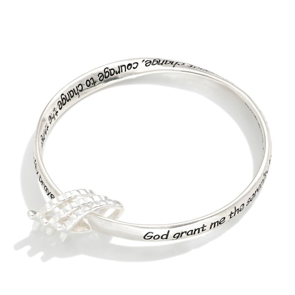"Serenity Prayer" Engraved Metal Tone Bangle Bracelet Featuring Fish Accents

- Approximately 2.5" D 