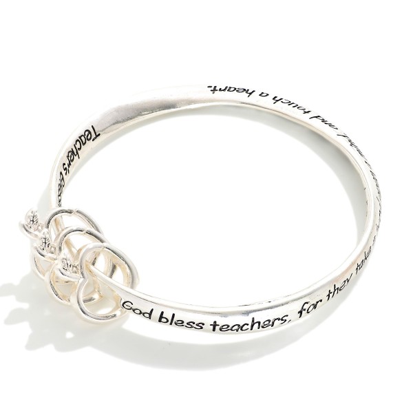 "Teacher's Blessing" Engraved Metal Tone Bangle Bracelet Featuring Apple Accents

- Approximately 2.5" D 