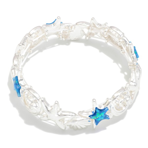 Linked Metal Tone & Acetate Starfish stretch Bracelet 

- Approximately 2.5" D 