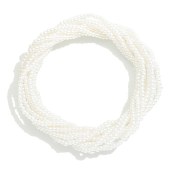 Set Of 10 Mini Pearl Beaded Stretch Bracelets 

- Approximately 2.5" D