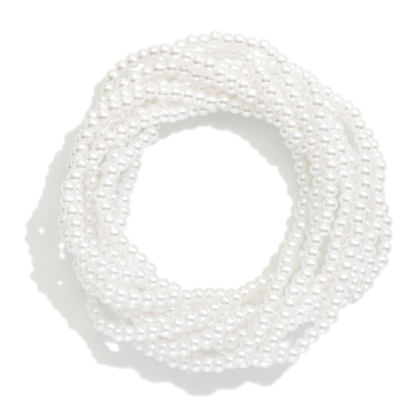 Set Of 10 Pearl Beaded Stretch Bracelets 

- Approximately 2.5" D