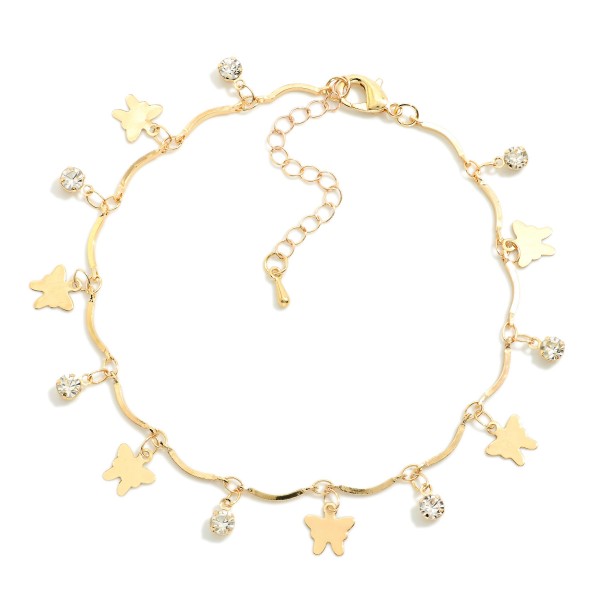 Chain Link Anklet Featuring Metal Tone Butterfly Charms & Rhinestones

- Approximately 3.5" D 