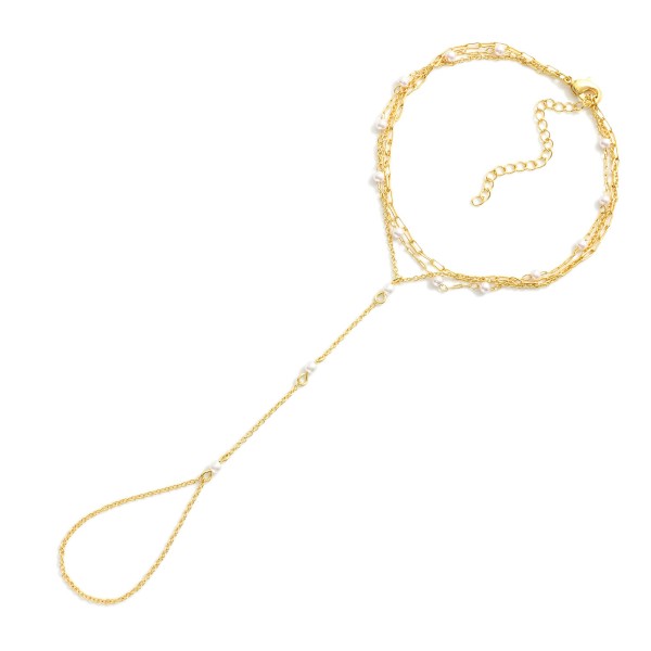 Layered Chain Link Hand Chain Featuring Pearl Details

- Approximately 2.5" L
- Extender 2" L