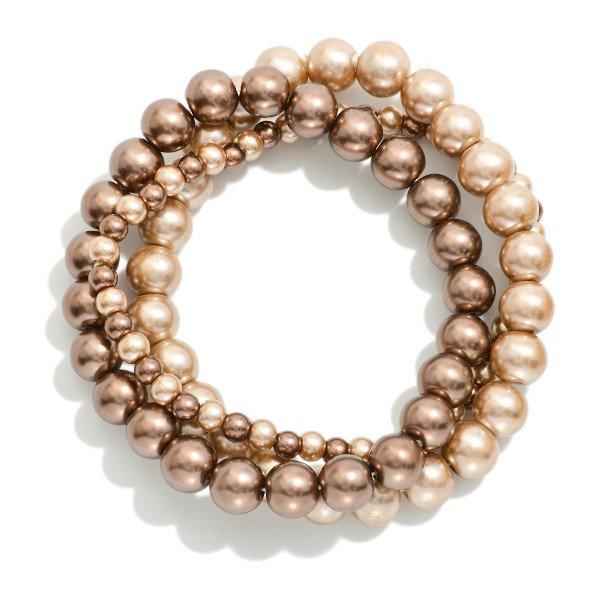 Set Of Three Metallic Brown Beaded Stretch Bracelets 

- Approximately 2.5" D