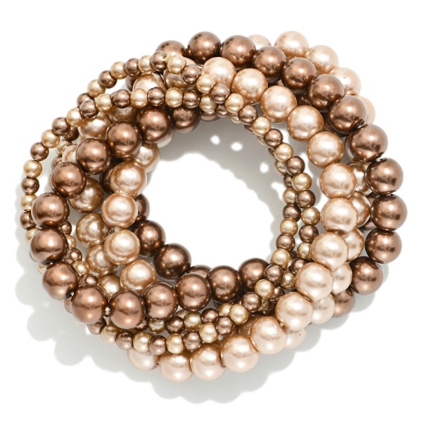 Set Of Six Metallic Brown Beaded Stretch Bracelets 

- Approximately 2.5" D