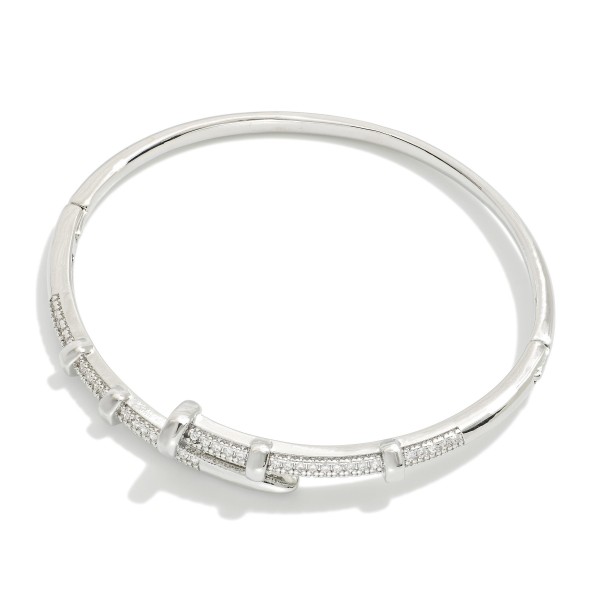 Metal Tone Hinged Nail Cuff Bracelet Featuring Cubic Zirconia Details 

- Approximately 2" D