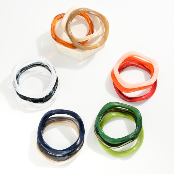 Set Of Three Wavy Acetate Bangle Bracelets 

- Approximately 2.5" D