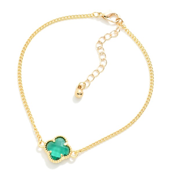 Dainty Chain Link Bracelet Featuring Glass Crystal Clover Accent 

- Approximately 3.5" D