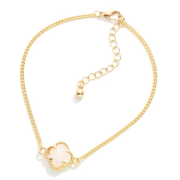 Dainty Chain Link Bracelet Featuring Glass Crystal Clover Accent 

- Approximately 3.5" D