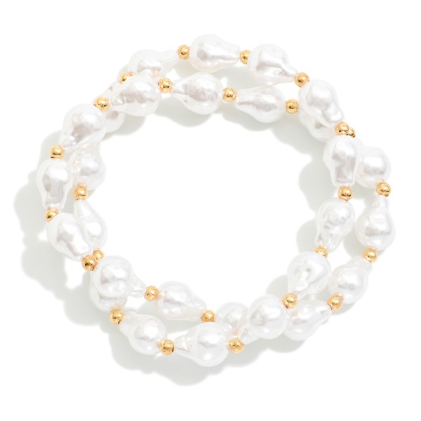 Set Of Two Beaded Baroque Pearl Stretch Bracelets 

- Approximately 2.5" D