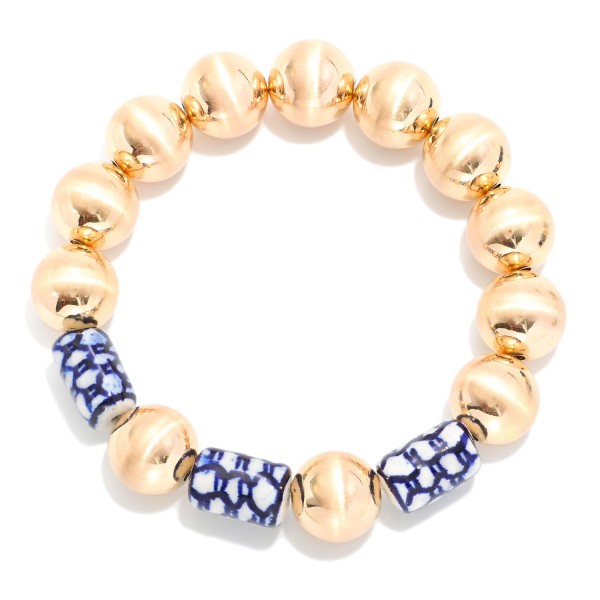 Brushed Metal Bead Beaded Bracelet Featuring Chinoiserie Beads 

- Approximately 16" L