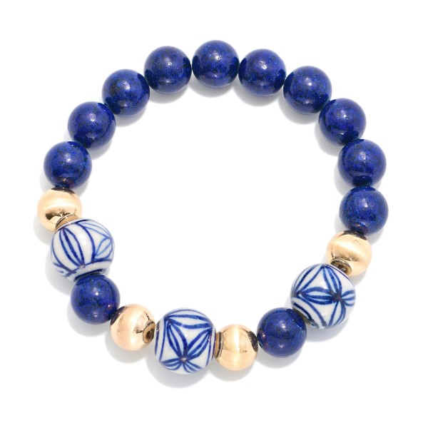 Beaded Bracelet Featuring Brushed Metal Beads & Chinoiserie Beads 

- Approximately 2.5" D