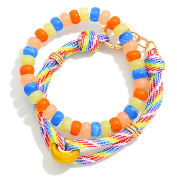 Set Of Two Layered Rope & Beaded Bracelets Featuring Ceramic Bead Detail 

- Approximately 3" D