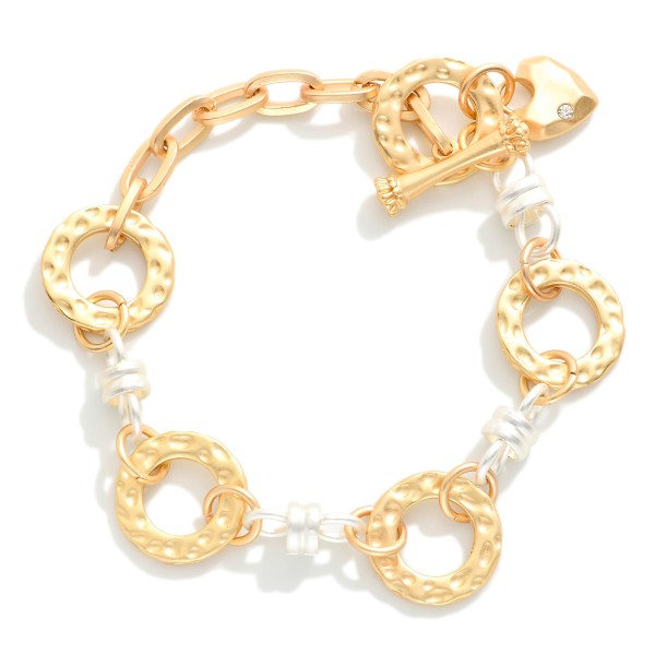 Two Tone Textured Matte Metal Hoop Chain Link Bracelet 

- Approximately 3" D