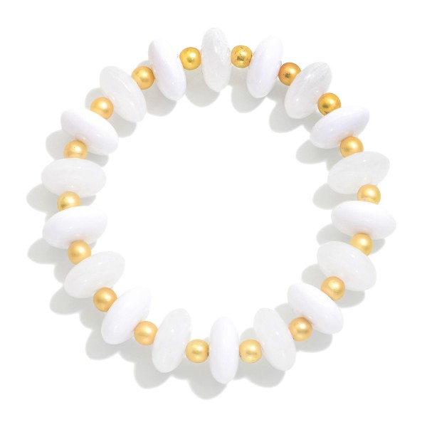 Candy Stone Beaded Stretch Bracelet Featuring Gold Tone Ball Stations 

- Approximately 3" D 