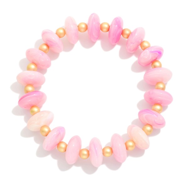 Candy Stone Beaded Stretch Bracelet Featuring Gold Tone Ball Stations 

- Approximately 3" D 