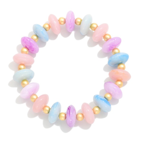 Candy Stone Beaded Stretch Bracelet Featuring Gold Tone Ball Stations 

- Approximately 3" D 
