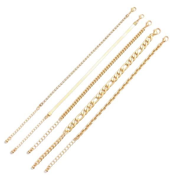 Set Of Five Chain Link & Rhinestone Bracelets 

- Approximately 3.5" D
- Extender 2" L