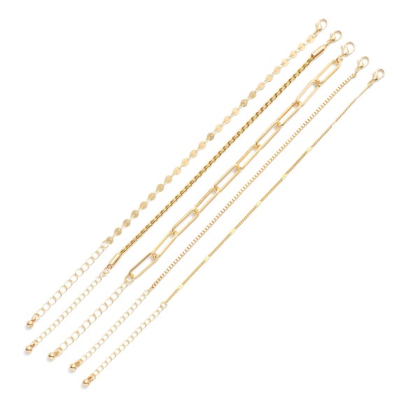 Set Of Five Chain Link Bracelets 

- Approximately 3.25" D
- Extender 2" L