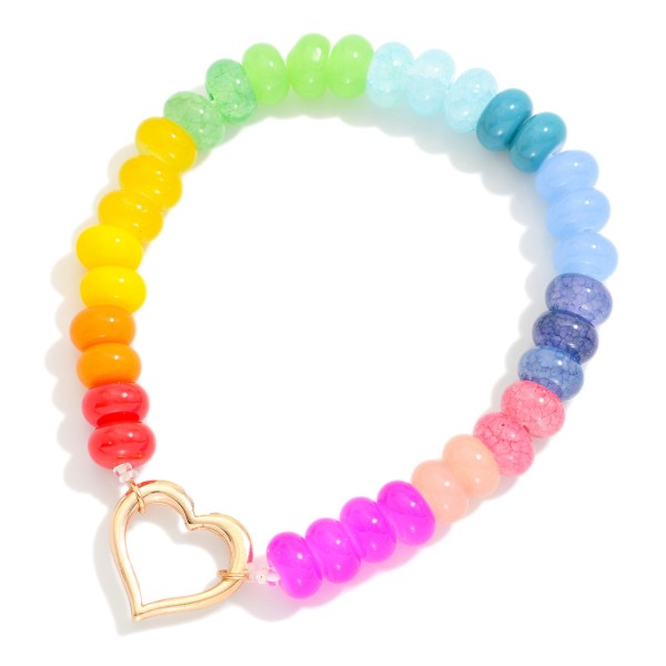 Beades Streatch Bracelet Featuring Candy Beads And Hearts Charm 

- Approximately 3.75" D 