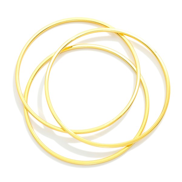 Simple Set Of Three Metal Tone Bangle Bracelet 

- Stainless Steel
- Water Resistant
- Approximately 2.75" D