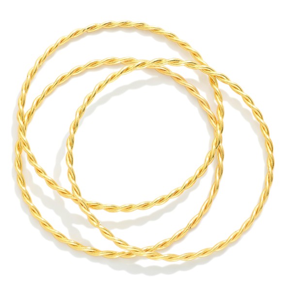 Set Of Three Twisted Metal Tone Bangle Bracelet

- Stainless Steel
- Water Resistant
- Approximately 3" D 
