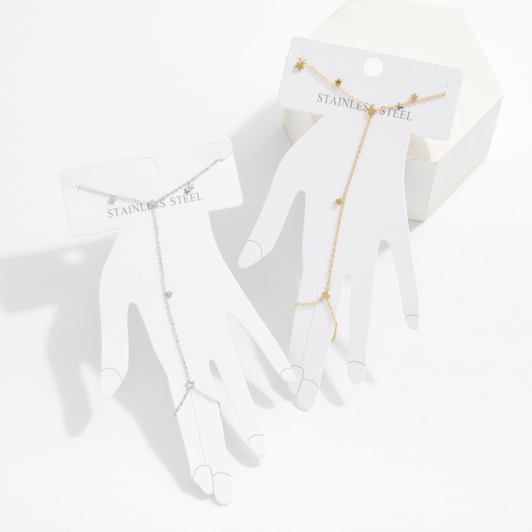Chain Link Hand Chain Bracelet With Star Details 

- Stainless Steel 
- Approximately 2.5" D