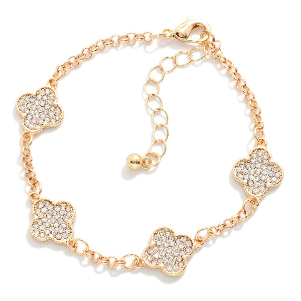 Chain Link Bracelet Featuring Pave Rhinestone Clover Stations

- Approximately 2.5" D
- Extender 1" L