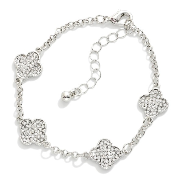 Chain Link Bracelet Featuring Pave Rhinestone Clover Stations

- Approximately 2.5" D
- Extender 1" L