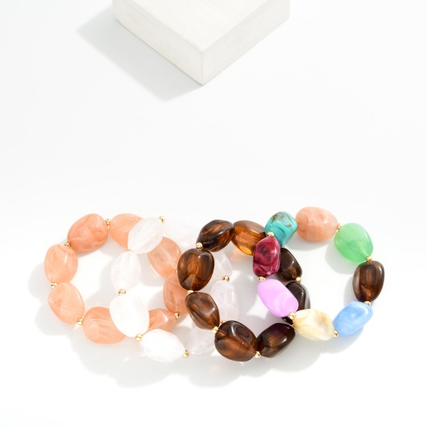 Marbled Acetate Pebble Beaded Stretch Bracelet 

- Approximately 2.5" D