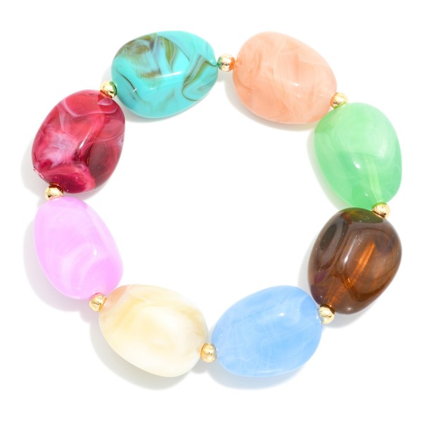 Marbled Acetate Pebble Beaded Stretch Bracelet 

- Approximately 2.5" D