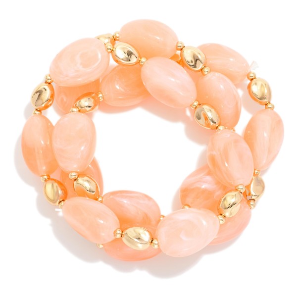 Set Of Three Marbled Acetate & Metal Tone Nugget Beaded Bracelets 

- Approximately 2.5" D