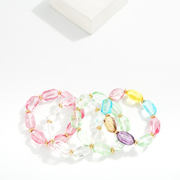 Translucent Oval Acetate Bead Stretch Bracelet 

- Approximately 2.5" D