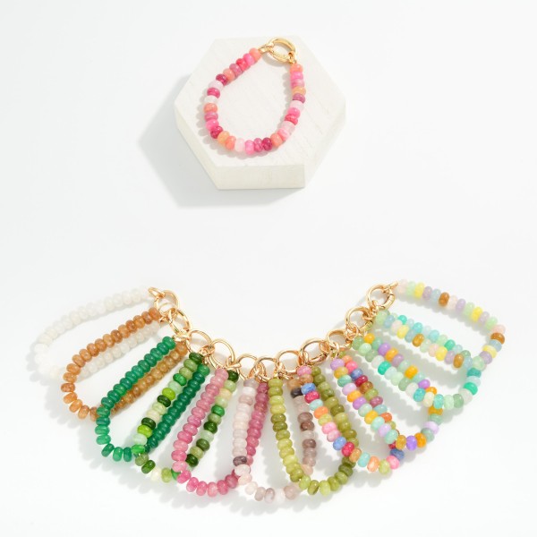 Beaded Stretch Bracelet Featuring Candy Beads And Lobster Clasp

- Approximately 3" D