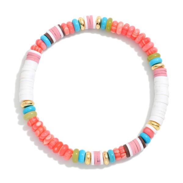 Heishi & Stone Disk Beaded Stretch Bracelet 

- Approximately 2.5" D