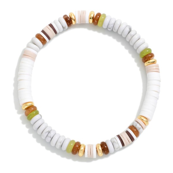 Heishi & Stone Disk Beaded Stretch Bracelet 

- Approximately 2.5" D