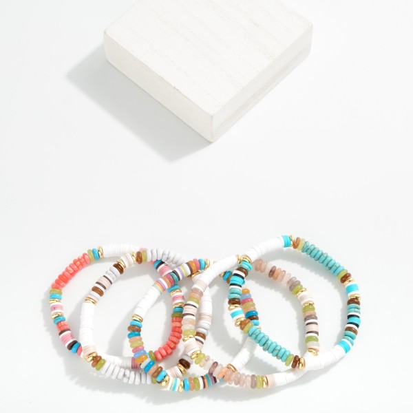 Heishi & Stone Disk Beaded Stretch Bracelet 

- Approximately 2.5" D