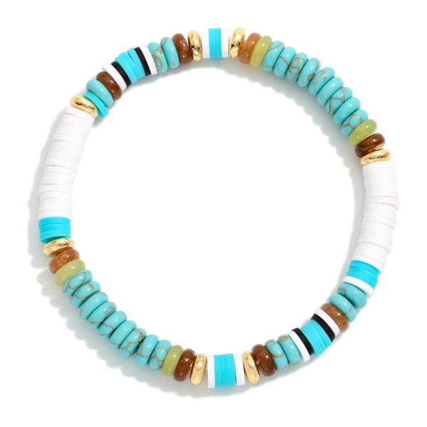 Heishi & Stone Disk Beaded Stretch Bracelet 

- Approximately 2.5" D