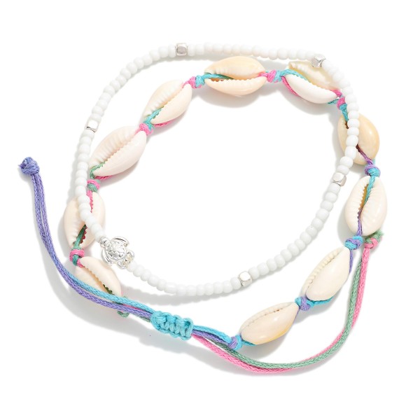 Set Of Two Puka Shell & Beaded Anklets 

- Approximately 3.5" D