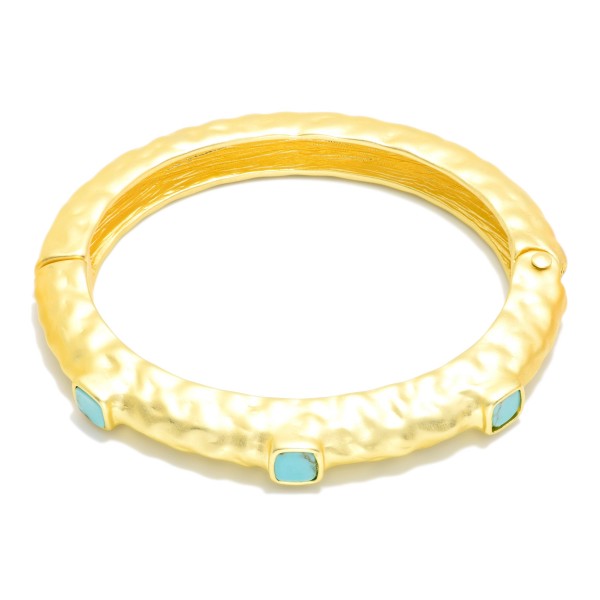 Hammered Metal Hinged Bangle Bracelet Featuring Stone Details

- Approximately 2.5" D