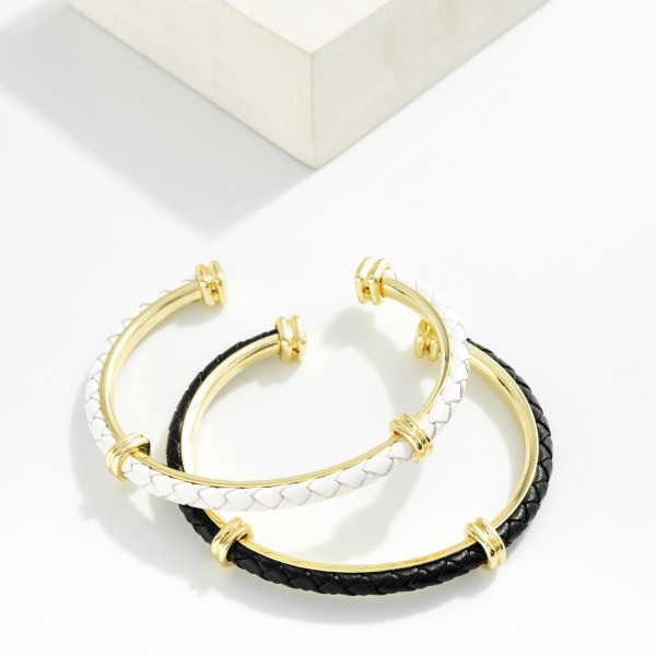 Braided Leather Bangle Cuff Bracelet 

- Approximately 2.5" D