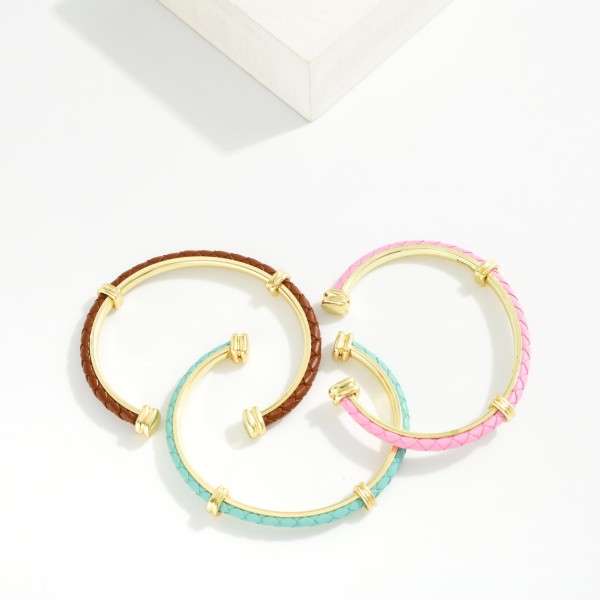 Braided Leather Bangle Cuff Bracelet 

- Approximately 2.5" D
