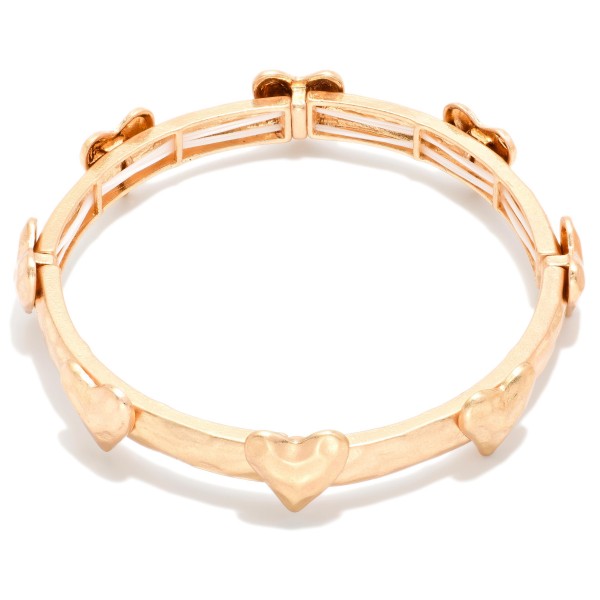 Hammered Metal Stretch Bracelet Featuring Metal Heart Details

- Approximately 2.5" D